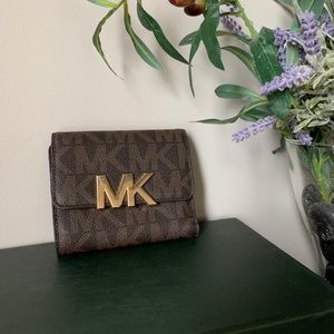 Michael Kors Logo Print Leather Tri-Fold Wallet
